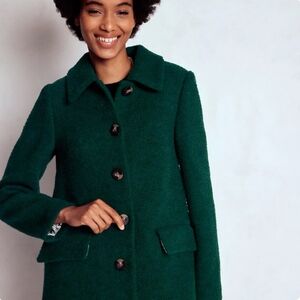 Boden Edinburgh Emerald Green Wool-Blend Pea Coat